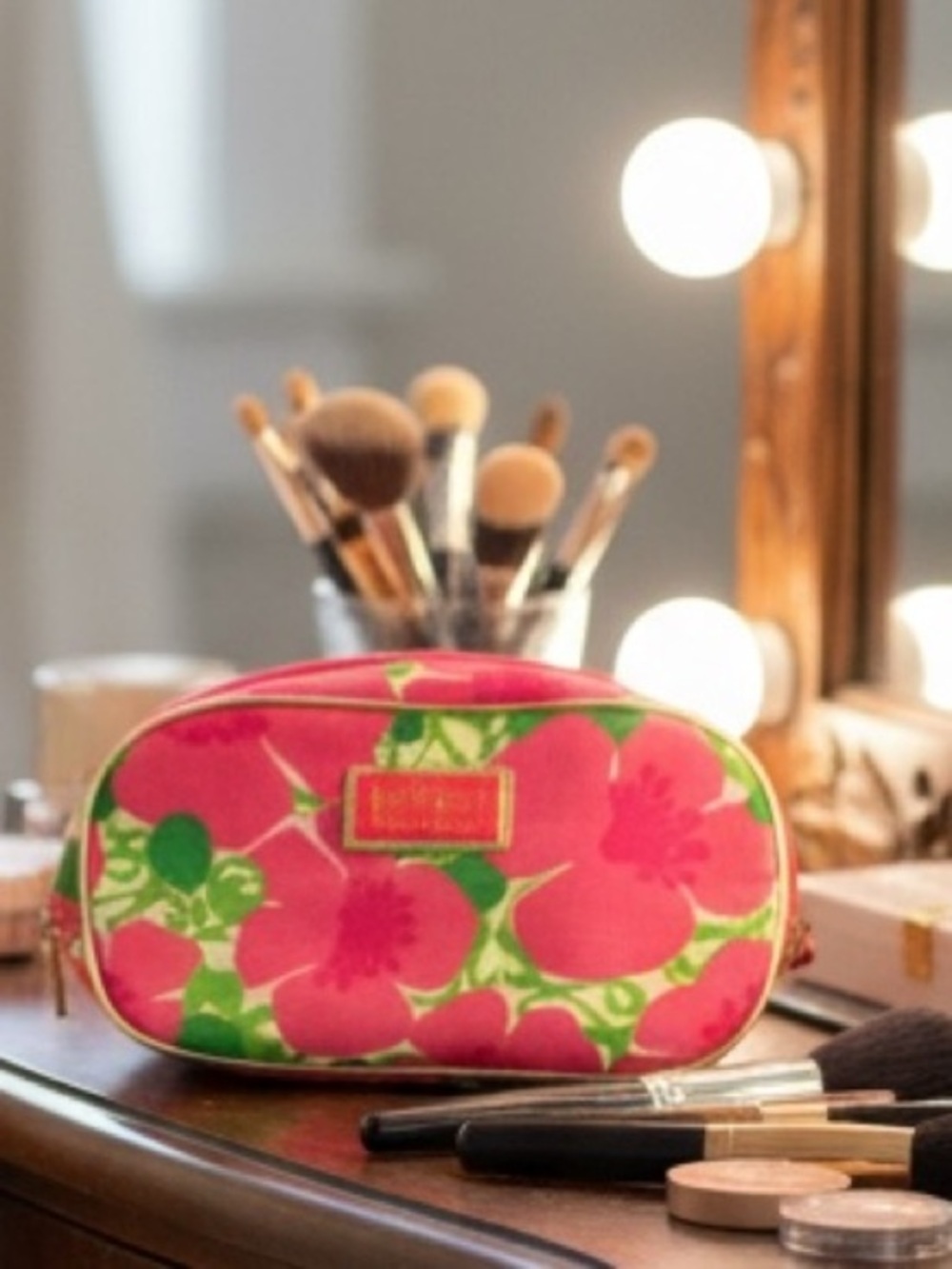 Lilly Pulitzer for Estée Lauder Floral Pink and Green Cosmetic Bag
